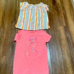 Pink top with llama and colorful striped top